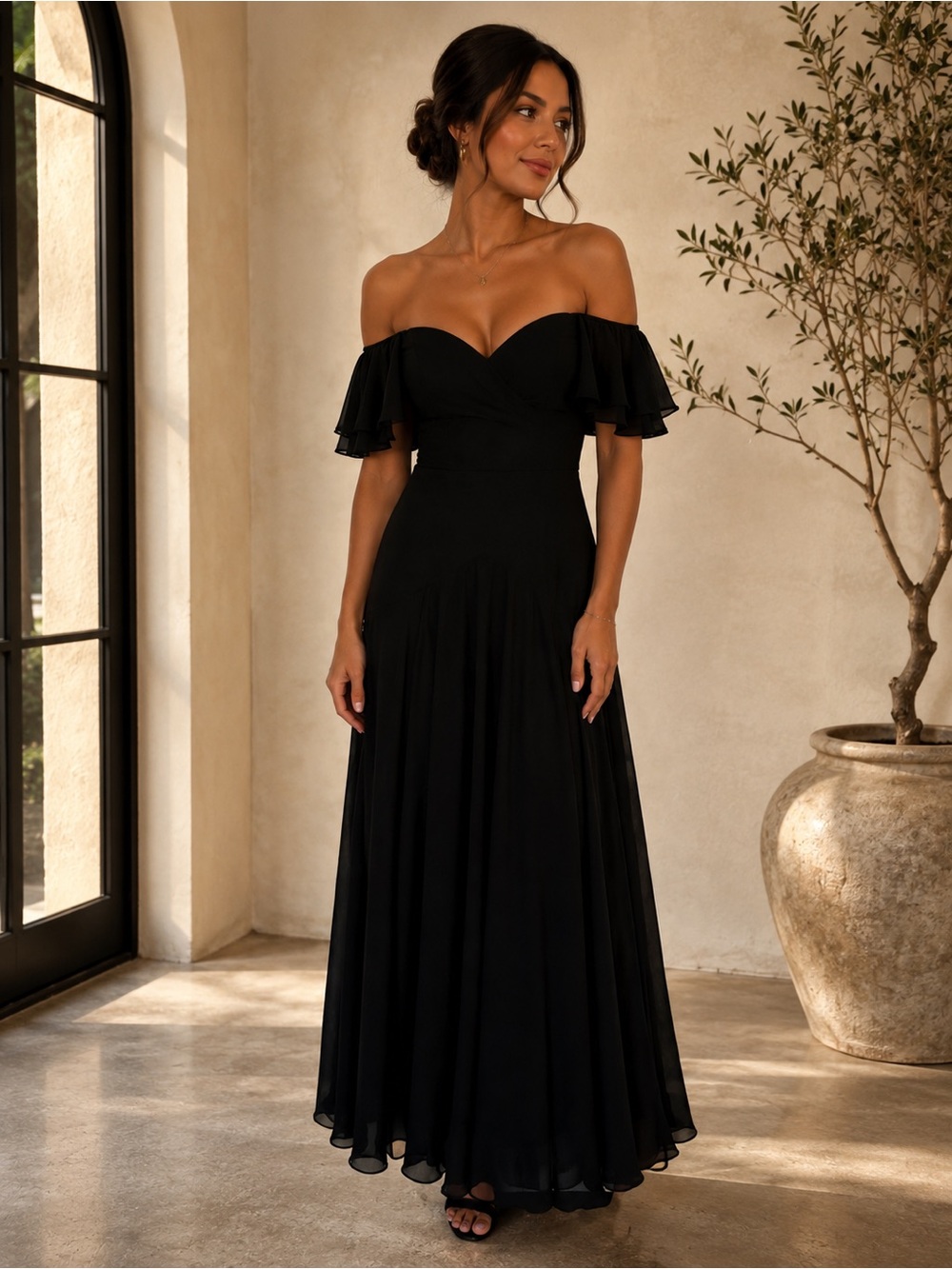 Fame and partners Off-Shoulder Black Maxi Dress